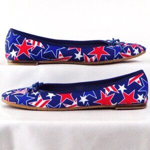 LOUDMOUTH 8M BEELA red/white/blue stars & stripes ballet flats fabric uppers